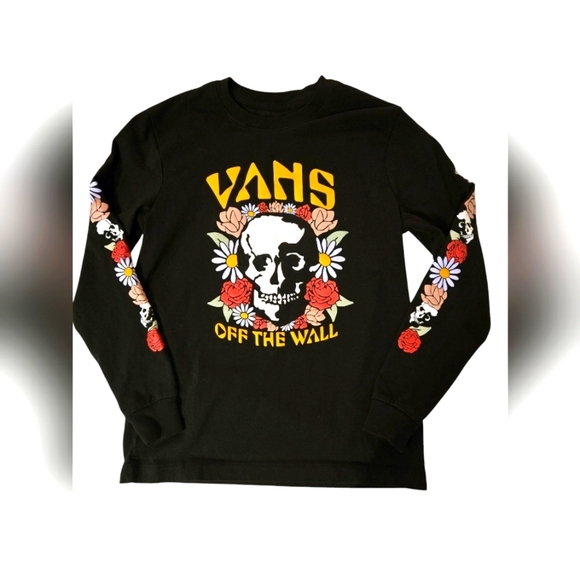 Vans Tops - Vans headliner Black Skull Floral Long Sleeve Shirt. Size XS